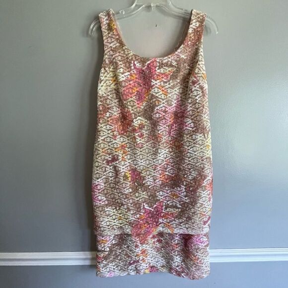 R & M Richards Floral Eyelet dress size 8 tan pink R&M women’s - Picture 1 of 5